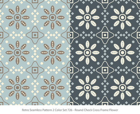 Retro Seamless Background Color Set Round Check Cross Frame Flowerのイラスト素材