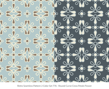 Retro Seamless Background Color Set Round Curve Cross Petals Flowerのイラスト素材