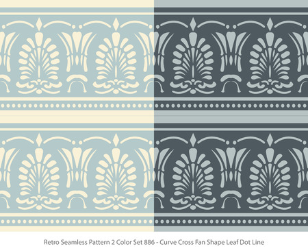 Retro Seamless Background 2 Color Set Curve Cross Fan Shape Leaf Dot Lineのイラスト素材