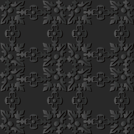 3D dark paper art Curve Square Cross Leaf Flower Chain, Vector stylish decoration pattern background for web banner greeting card designのイラスト素材