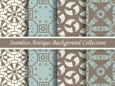 Antique seamless elegant brown tone background image collection, four stylish retro design pattern for greeting card or wallpaper decoration.のイラスト素材