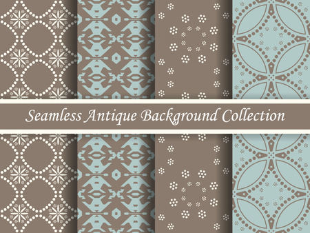 Antique seamless elegant brown tone background image collection, four stylish retro design pattern for greeting card or wallpaper decoration.のイラスト素材