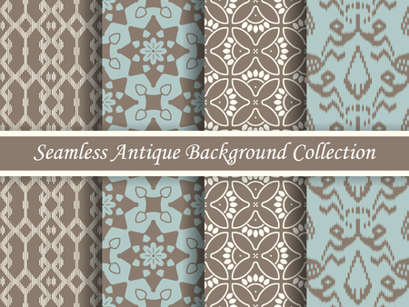 Antique seamless elegant brown tone background image collection, four stylish retro design pattern for greeting card or wallpaper decoration.のイラスト素材