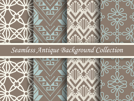 Antique seamless elegant brown tone background image collection, four stylish retro design pattern for greeting card or wallpaper decoration.のイラスト素材