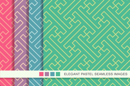 Seamless pastel background set Polygon Spiral Cross Tracery Line, collection of stylish vintage retro pattern ideal for greeting card banner or wallpaper design.のイラスト素材