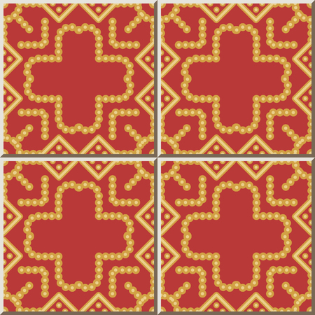 Ceramic tile pattern Round Check Square Cross Dot Line Frame, oriental interior floor wall ornament elegant stylish designのイラスト素材