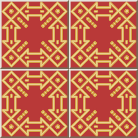 Ceramic tile pattern Check Square Cross Frame Dot Line, oriental interior floor wall ornament elegant stylish designのイラスト素材