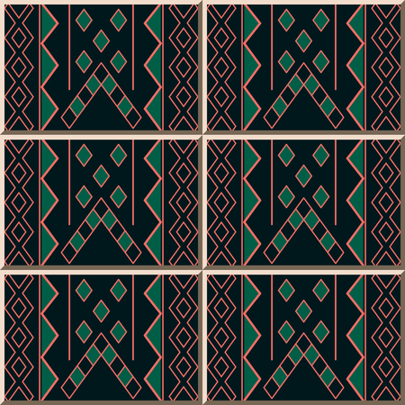 Ceramic tile pattern Triangle Arrow Square Check Geometry Cross, oriental interior floor wall ornament elegant stylish designのイラスト素材