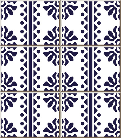 Ceramic tile pattern spiral curve round cross flower triangle dot line, oriental interior floor wall ornament elegant stylish designのイラスト素材