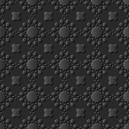 3D dark paper art Islamic geometry cross pattern seamless background, Vector stylish decoration pattern background for web banner greeting card designのイラスト素材