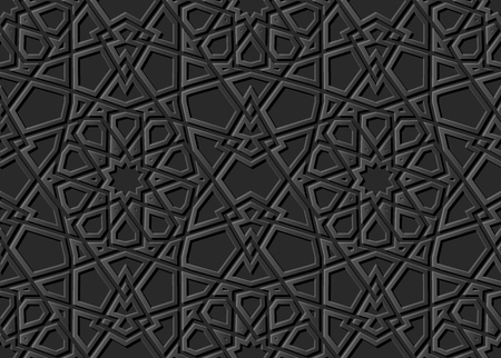 3D dark paper art Islamic geometry cross pattern seamless background, Vector stylish decoration pattern background for web banner greeting card designのイラスト素材