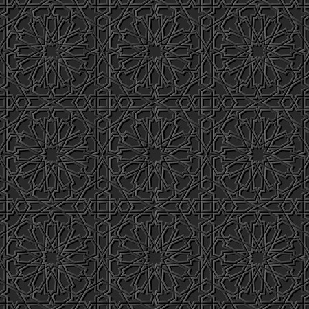 3D dark paper art Islamic geometry cross pattern seamless background, Vector stylish decoration pattern background for web banner greeting card designのイラスト素材