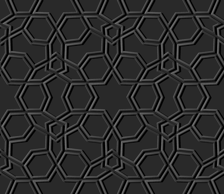 3D dark paper art Islamic geometry cross pattern seamless background, Vector stylish decoration pattern background for web banner greeting card designのイラスト素材