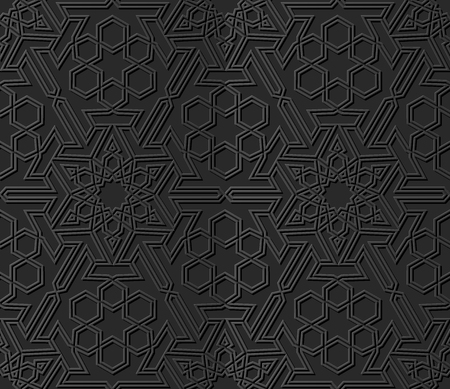 3D dark paper art Islamic geometry cross pattern seamless background, Vector stylish decoration pattern background for web banner greeting card designのイラスト素材
