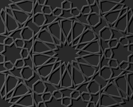 3D dark paper art Islamic geometry cross pattern seamless background, Vector stylish decoration pattern background for web banner greeting card designのイラスト素材