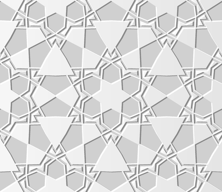 3D white paper art Islamic geometry cross pattern seamless background, Vector stylish decoration pattern background for web banner greeting card designのイラスト素材