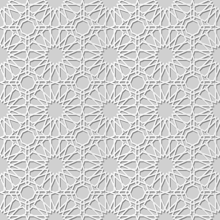 3D white paper art Islamic geometry cross pattern seamless background, Vector stylish decoration pattern background for web banner greeting card designのイラスト素材