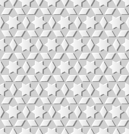 3D white paper art Islamic geometry cross pattern seamless background, Vector stylish decoration pattern background for web banner greeting card designのイラスト素材