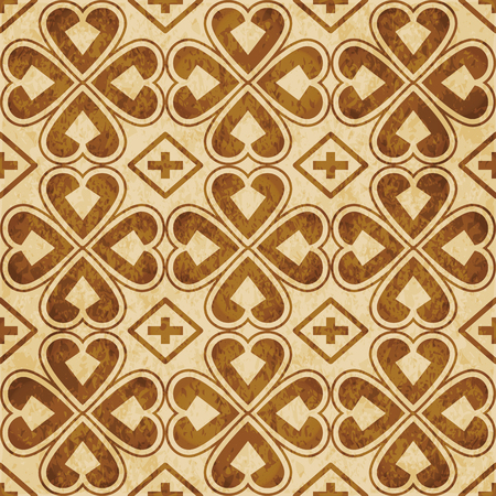 Retro brown cork texture grunge seamless background Curve Heart Cross Clover Leafのイラスト素材