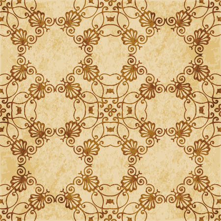 Retro brown cork texture grunge seamless background spiral curve check cross frame flower crestのイラスト素材