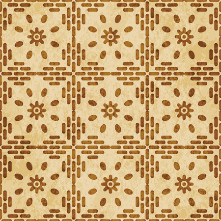 Retro brown cork texture grunge seamless background round cross frame line flowerのイラスト素材