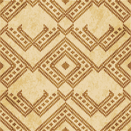Retro brown cork texture grunge seamless background check triangle geometry cross stitch lineのイラスト素材
