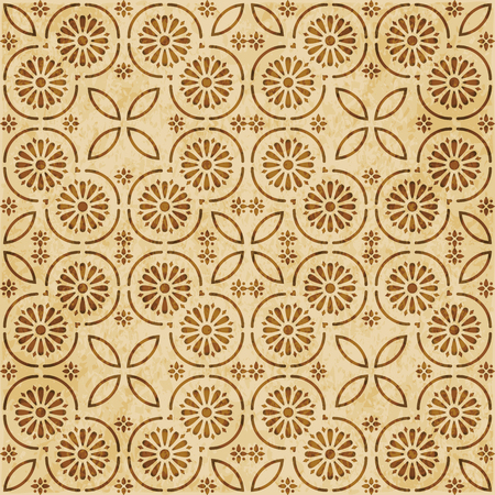 Retro brown cork texture grunge seamless background round curve cross frame line flowerのイラスト素材