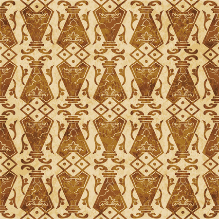 Retro brown cork texture grunge seamless background polygon check cross frame curve leafのイラスト素材