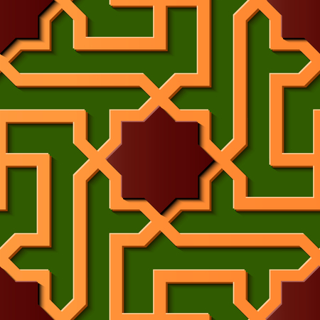 Seamless relief sculpture decoration retro pattern Islamic spiral polygon cross star frame kaleidoscope. Ideal for greeting card or backdrop template designのイラスト素材