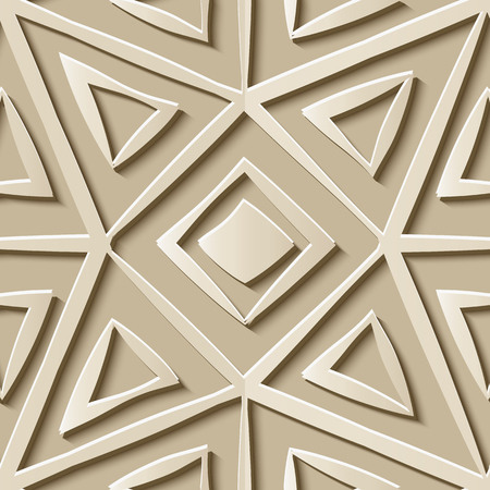 Seamless relief sculpture decoration retro pattern polygon check square geometry cross frame kaleidoscope. Ideal for greeting card or backdrop template designのイラスト素材