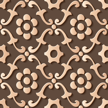 Seamless relief sculpture decoration retro pattern round curve cross vine flower. Ideal for greeting card or backdrop template designのイラスト素材
