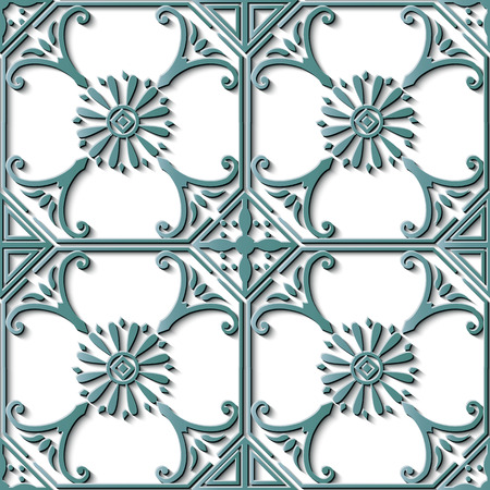 Seamless relief sculpture decoration retro pattern round check geometry cross frame line flower. Ideal for greeting card or backdrop template designのイラスト素材