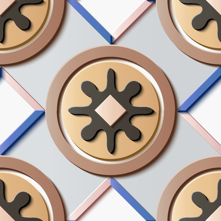 Seamless relief sculpture decoration retro pattern round check cross frame flower. Ideal for greeting card or backdrop template designのイラスト素材