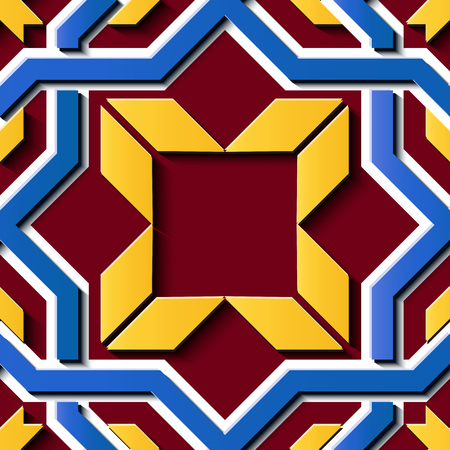 Seamless relief sculpture decoration retro pattern Islamic star polygon geometry cross frame chain. Ideal for greeting card or backdrop template designのイラスト素材