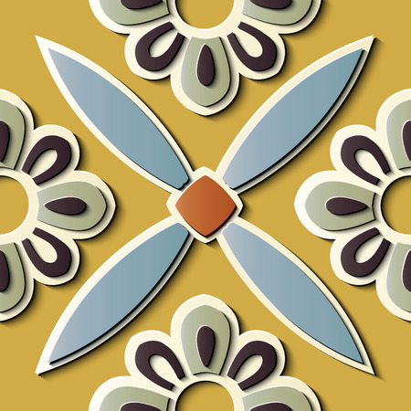 Seamless relief sculpture decoration retro pattern curve cross flower. Ideal for greeting card or backdrop template designのイラスト素材