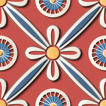 Seamless relief sculpture decoration retro pattern round curve cross ribbon frame flower. Ideal for greeting card or backdrop template designのイラスト素材