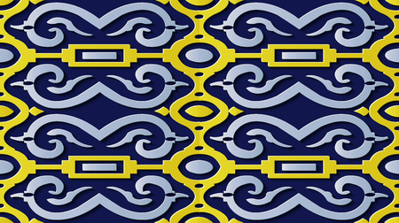 Seamless relief sculpture decoration retro pattern spiral round curve cross frame chain. Ideal for greeting card or backdrop template designのイラスト素材