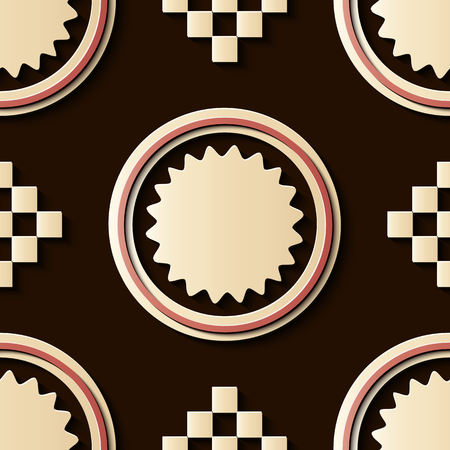 Seamless relief sculpture decoration retro pattern round check geometry cross frame. Ideal for greeting card or backdrop template designのイラスト素材