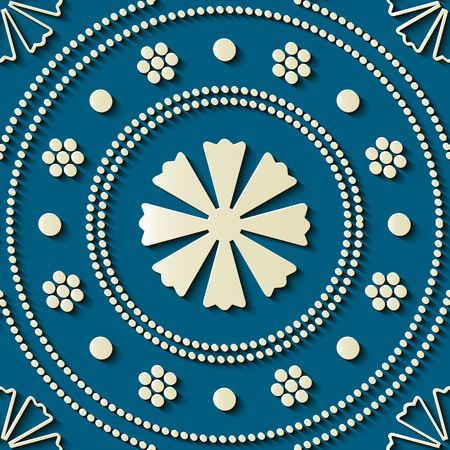 Seamless relief sculpture decoration retro pattern round dot line frame flower cross kaleidoscope. Ideal for greeting card or backdrop template designのイラスト素材