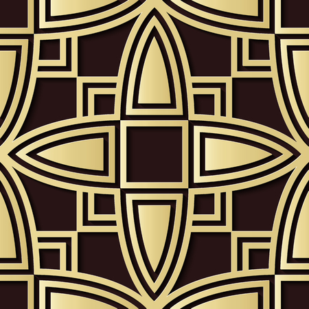 Seamless relief sculpture decoration retro pattern curve cross square geometry frame line flower kaleidoscope. Ideal for greeting card or backdrop template designのイラスト素材