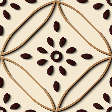 Seamless relief sculpture decoration retro pattern check curve round cross frame flower. Ideal for greeting card or backdrop template designのイラスト素材
