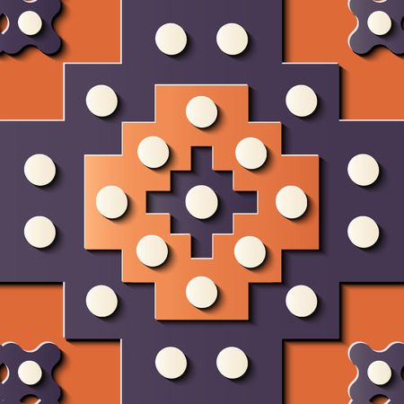Seamless relief sculpture decoration retro pattern round geomery check cross kaleidoscope. Ideal for greeting card or backdrop template designのイラスト素材