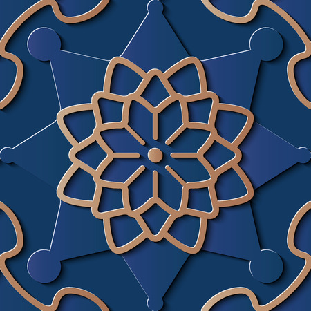 Seamless relief sculpture decoration retro pattern star geometry gold frame flower kaleidoscope. Ideal for greeting card or backdrop template designのイラスト素材