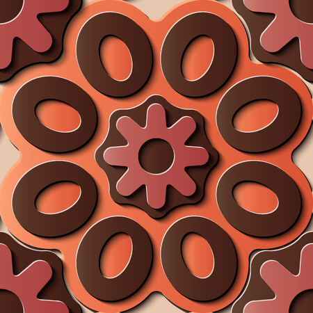Seamless relief sculpture decoration retro pattern red curve round cross flower frame kaleidoscope. Ideal for greeting card or backdrop template designのイラスト素材