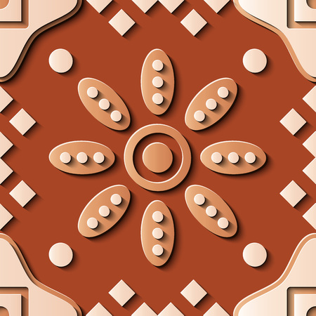Seamless relief sculpture decoration retro pattern round oval cross frame flower. Ideal for greeting card or backdrop template designのイラスト素材