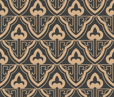 Vector damask seamless retro pattern background oriental curve triangle cross frame chain line. Elegant luxury brown tone design for wallpapers, backdrops and page fill.のイラスト素材