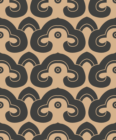 Vector damask seamless retro pattern background oriental spiral curve cross frame chain crest. Elegant luxury brown tone design for wallpapers, backdrops and page fill.のイラスト素材