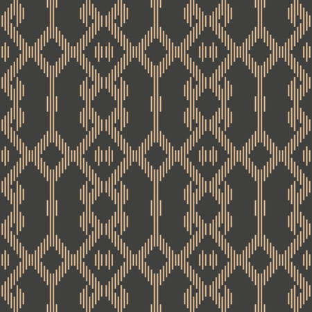 Vector damask seamless retro pattern background mosaic pixel polygon check geometry cross frame chain line. Elegant luxury brown tone design for wallpapers, backdrops and page fill.のイラスト素材