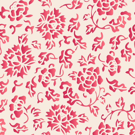 Elegant seamless Chinese style botanic garden peony flower pattern background. Traditional retro wallpaper design.のイラスト素材