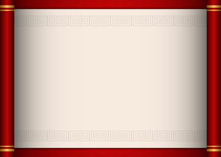Retro traditional Chinese style red scroll paper template spiral cross frame borderのイラスト素材